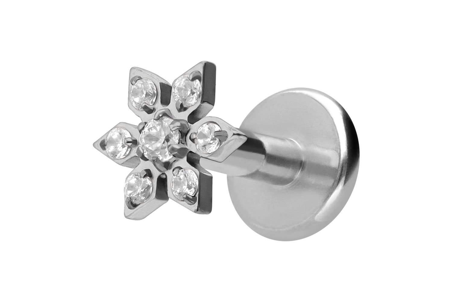 Titan Labret Piercing mit Innengewinde KRISTALLBLUME